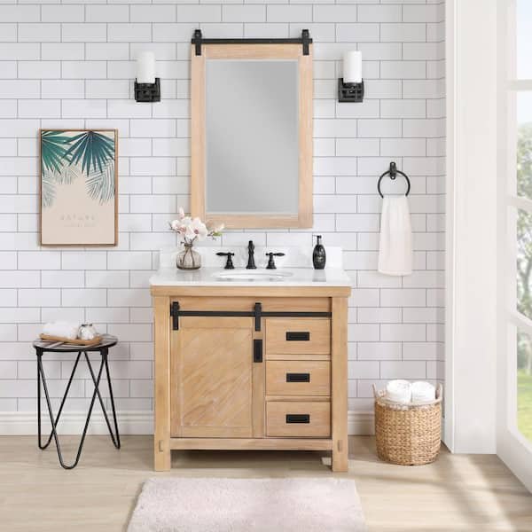 Cora 36 inch Solid Oak Bathroom Vanity with Rectangular Undermount Sink - Navy by Randolph Morris RMAST-36NB-SQWH