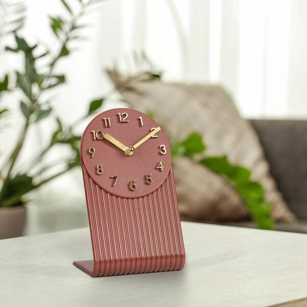 La Crosse Clock Grooves Brick Red Quartz Analog Tabletop Clock 437