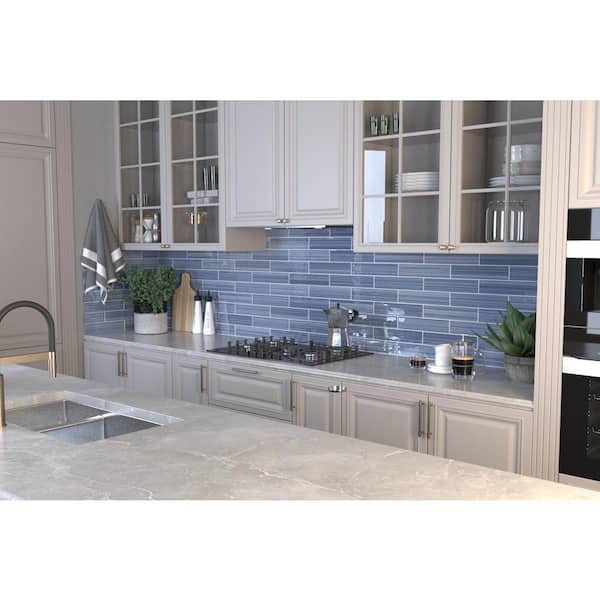 Hand Painted Rectangular 3 in. x 12 in. Coastline 50 Glass tile (10 sq. ft./per Case)