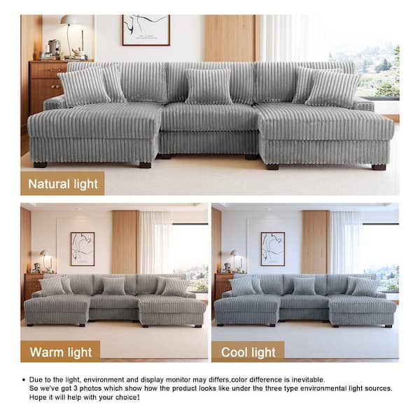 reyes311d 4unit ② Uixe 118.31 in. W Square Arm 3-piece Faux Rabbit Fur Fabric