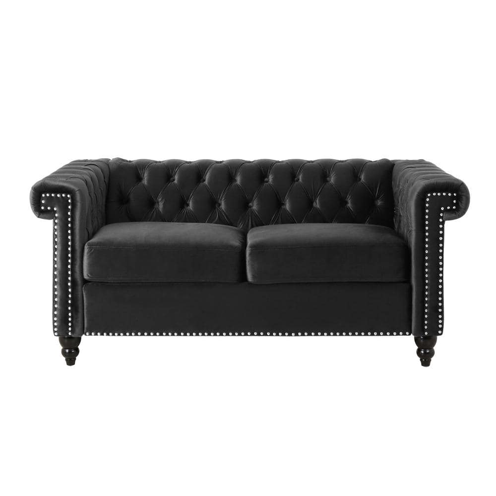 Noble House Brinkhaven 61 in. Black and Dark Brown Modern Glam Tufted