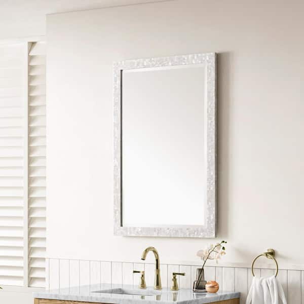 Callie 26.0 in. W x 38.0 in. H Rectangular Framed Wall Bathroom Vanity Mirror in White Mother of Pearl