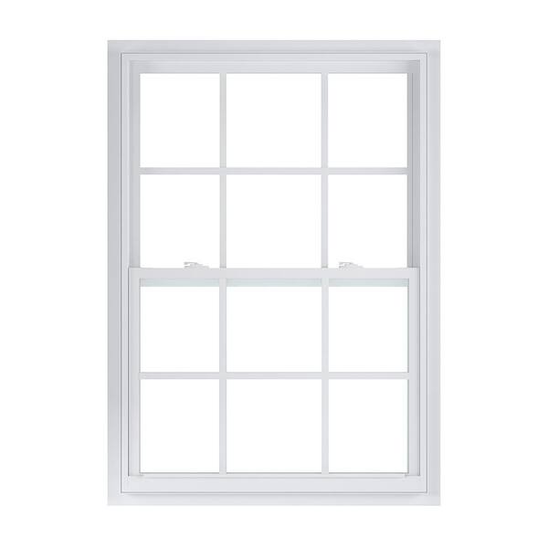 American Craftsman 35.375 in. x 53.25 in. 50 Series White Single Hung Low-E Argon SC Glass Vinyl Fin Window with Grids, Screen Incl