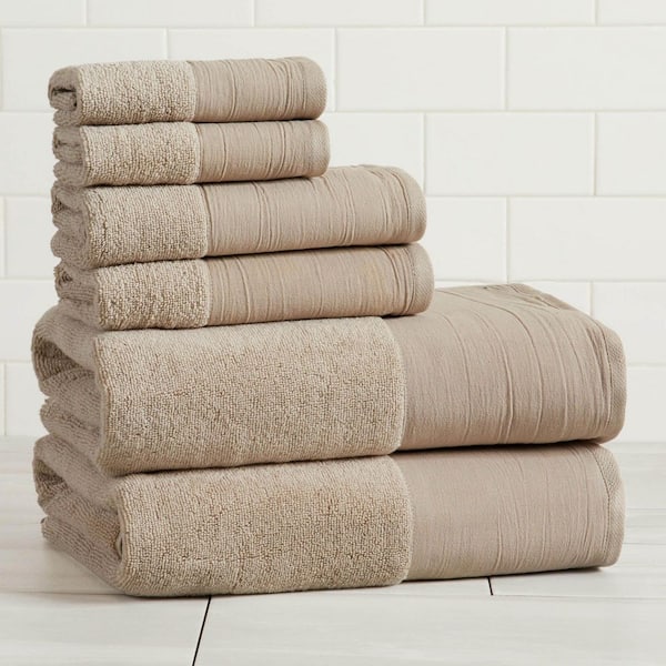 Stone Ultra-Soft Cotton Linen-Like Border 6 Piece Towel Set