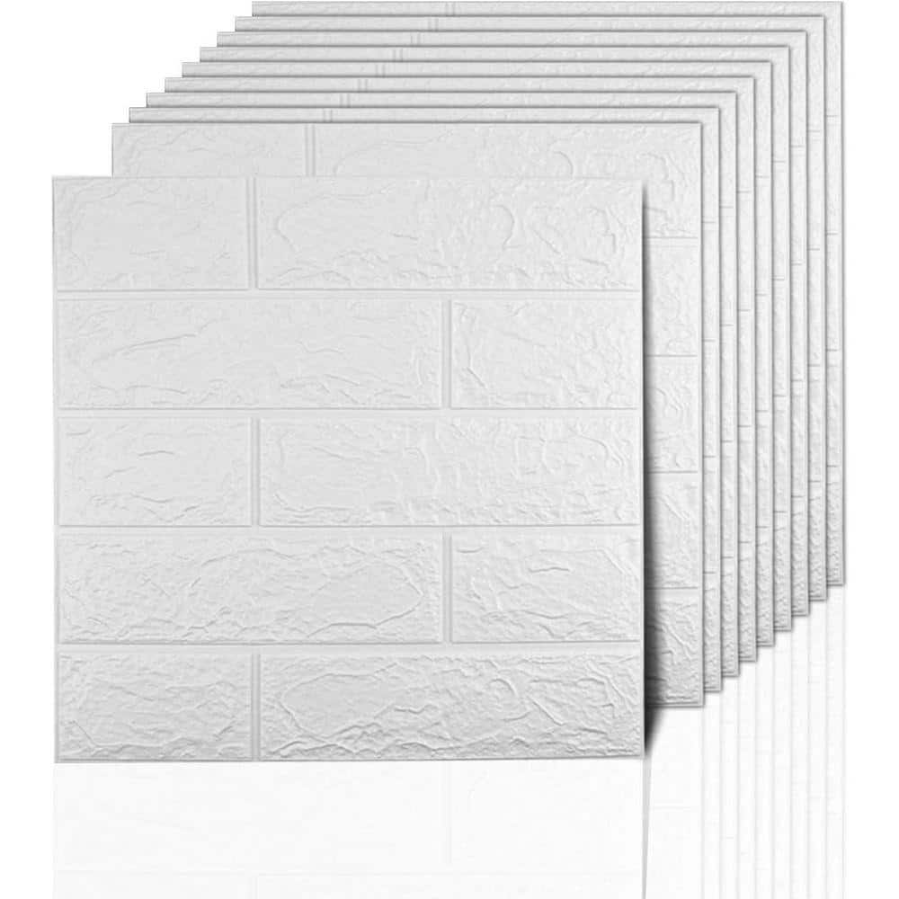 Afoxsos White Wall Panels Peel and Stick, Brick Wallpaper Sticker with Self-Adhesive Waterproof Foam for Interior Wall Decor