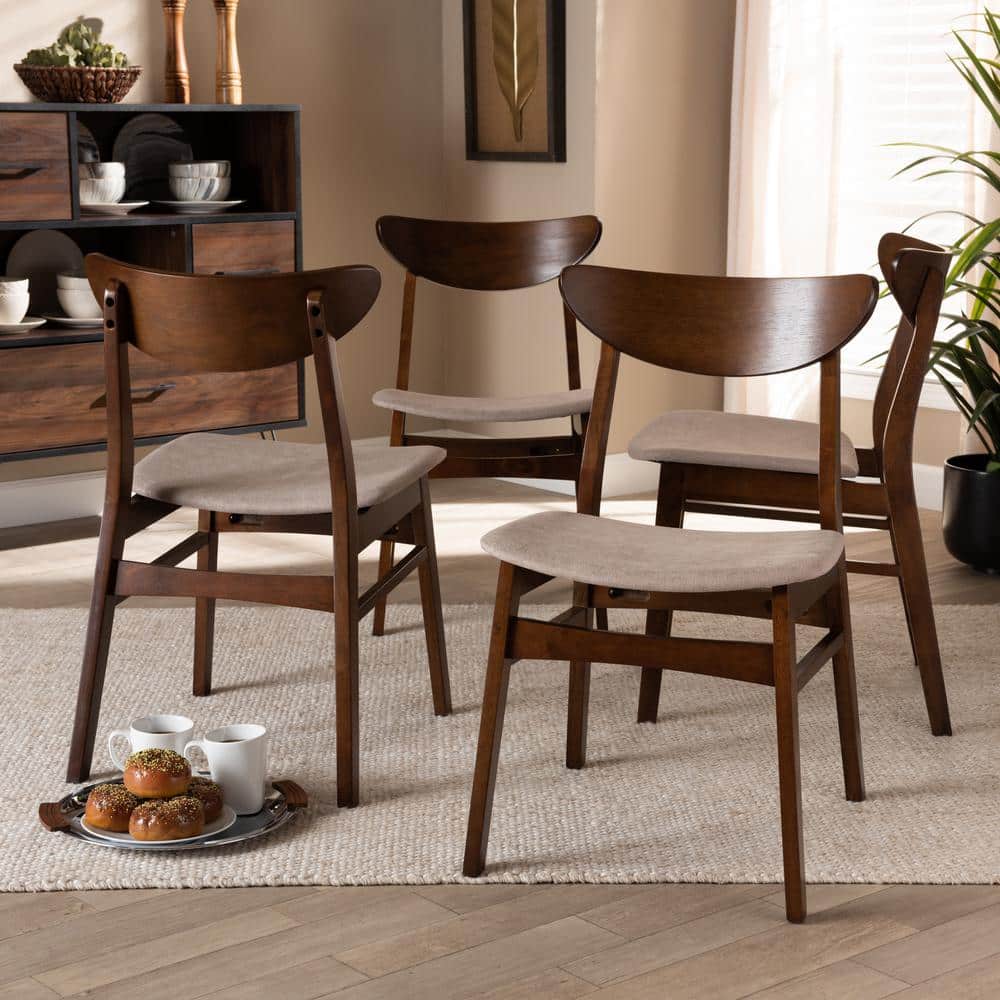 Set of 4 Light Beige Cane and Wood Dining Chairs