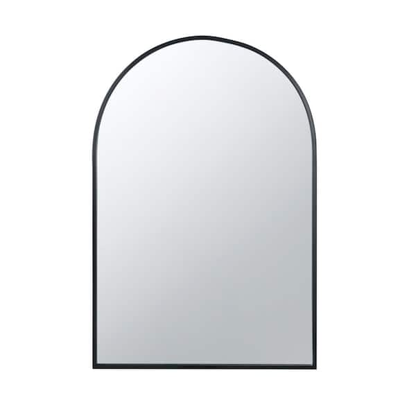 Wall Mounted Black 36 in. W x 24 in. H Modern Decorative Arch Iron Framed Mirror with Pre-Installed Keyhole Hook