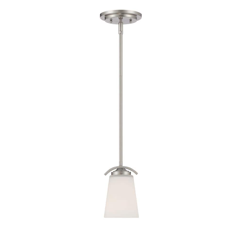 Overland Park Brushed Nickel Mini Pendant with Etched White Glass