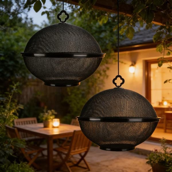 11.1 in. x 10.2 in. Metal Mesh Fruit Bowl with Lid and Basket for Kitchen Counter Storage, Black (2-Pack)