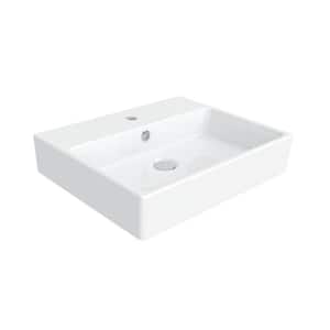 Simple 50.40B Wall Mount / Vessel Bathroom Sink in Ceramic White with 1 Faucet Hole
