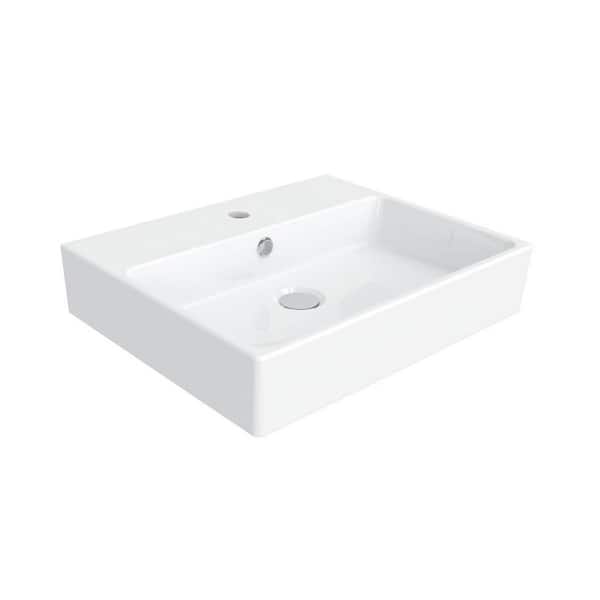 WS Bath Collections Simple 50.40B Wall Mount / Vessel Bathroom Sink in Ceramic White with 1 Faucet Hole