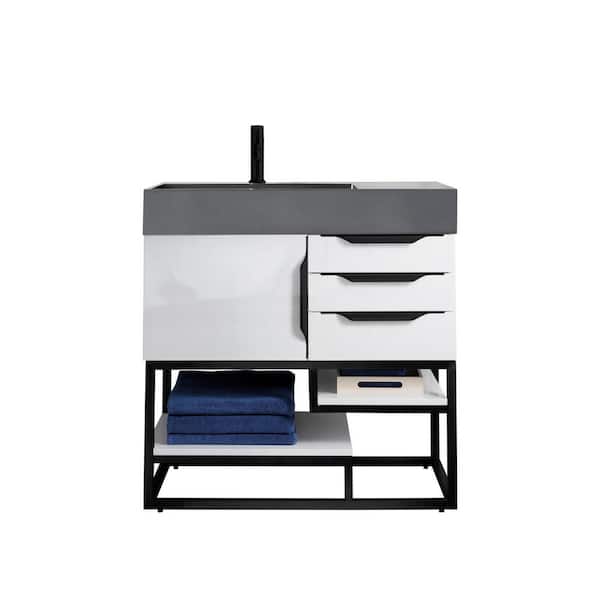 James Martin Vanities Columbia 35.5 in. W x 19 in. D x 36 in. H Bathroom Vanity in Glossy White with Dusk Grey Glossy Composite Top