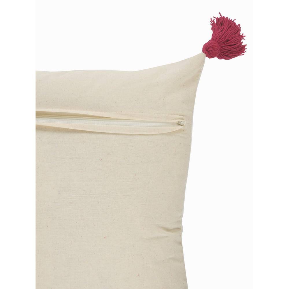 White and Burgundy Cotton Blend Geometric Throw Pillow