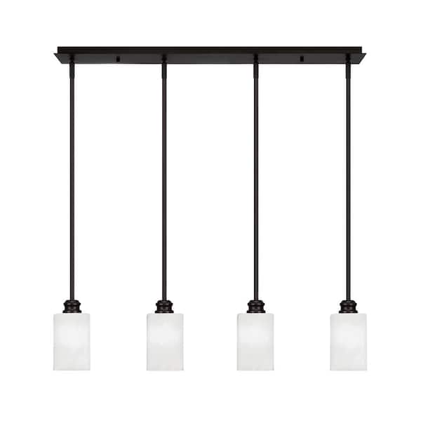 Unbranded Albany 60-Watt 4-Light Espresso Linear Pendant Light with White Marble Glass Shades and No Bulbs Included