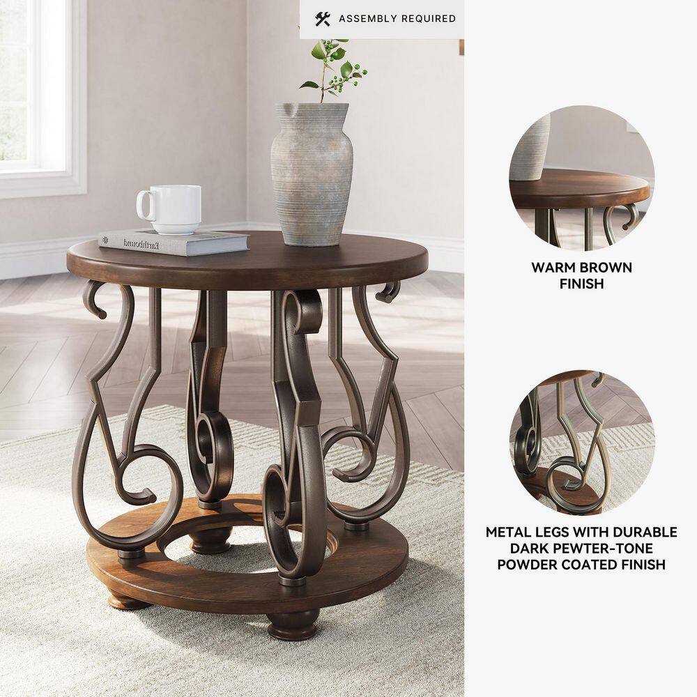Frallyn 25 in. Brown Round MDF End Table - thumbnail 5