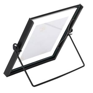 4 in. x 4 in. Black Modern Metal Floating Tabletop Square Photo Picture Frame with Glass Cover and Easel Stand