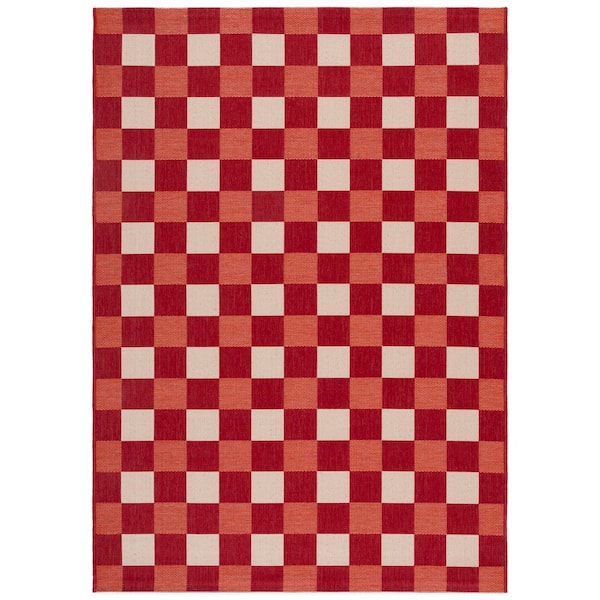 SAFAVIEH Courtyard Red/Beige 9 ft. x 12 ft. Plaid Grid Indoor/Outdoor Area Rug