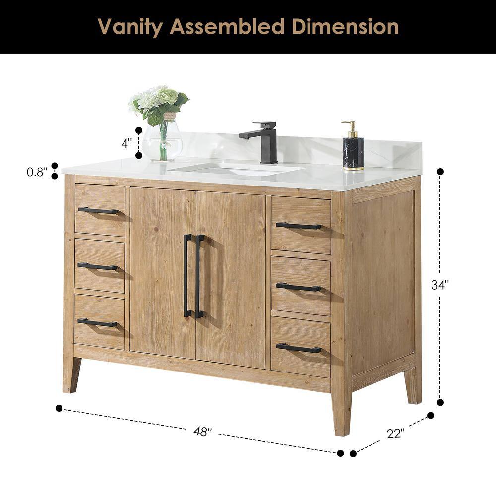 Jareth 48'' Natural Wood Single Bathroom Vanity with White Stone Top