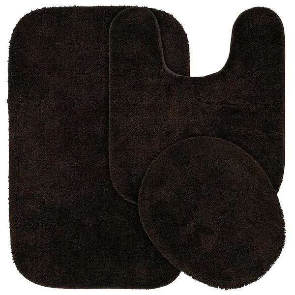Garland Rug Traditional Chocolate 21 in. x 34 in. Washable Bathroom 3 Piece Rug Set