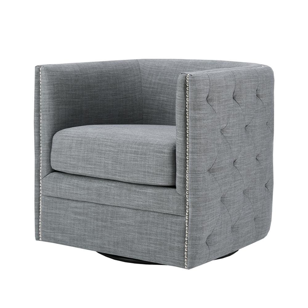 Slate Barrel Swivel Accent Chair with Wood Frame
