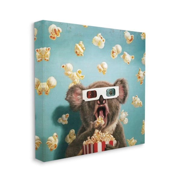 Stupell Industries "Adorable Koala Watching Movie with Popcorn" by Lucia Heffernan Unframed Animal Canvas Wall Art Print 24 in. x 24 in.