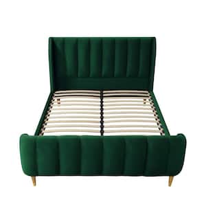 Eleazar Hunter Green Wood Frame King Size Platform Bed With Upholstered Velvet