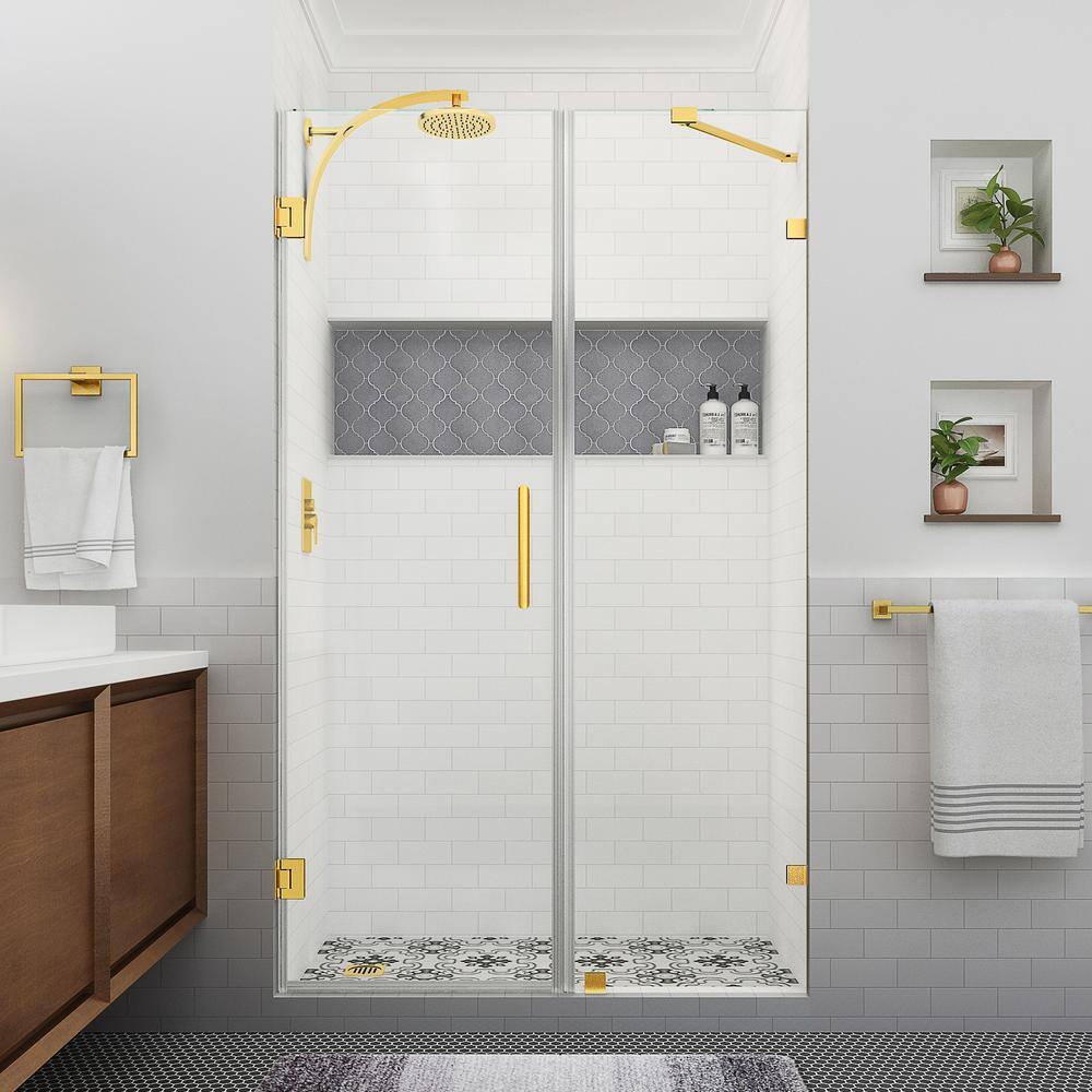 Nautis XL 50" Frameless Shower Door with Brushed Gold Hardware