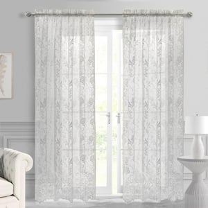 Limoges White Polyester Lace 55 in. W x 63 in. L Rod Pocket in.door Sheer Curtain. (Sin.gle Panel)