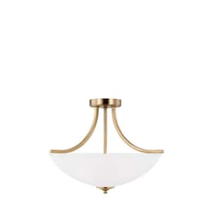 Geary Medium 3-Light Satin Brass Traditional Contemporary Semi Flush Mount Convertible Pendant with Etched Glass Shade