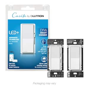 Diva Smart Dimmer Switch for Caseta, 150W LED, w/Claro Accessory Switch (3-Way Kit), White (DVRF-6LAS-WH-R)