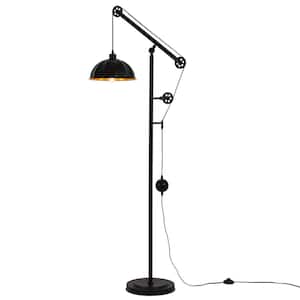 Height 68.89 in. Black Industrial Retro Outdoor Floor Lamp with Metal Shade