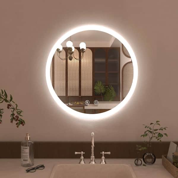 tydex Gaze 24 in. W x 24 in. H Round Frameless LED Light Anti-Fog Wall Bathroom Vanity Mirror in Polished Crystal