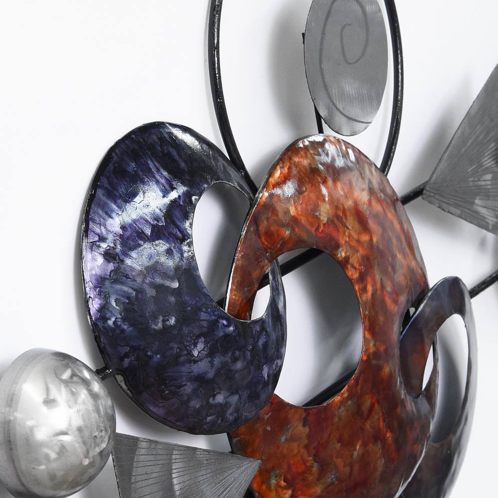 Hand Painted Etched Metal Wall Sculpture with Colorful Discs