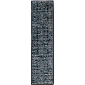 Crop Ilussion 2 ft. x 10 ft. Navy and Beige  Rug Runner