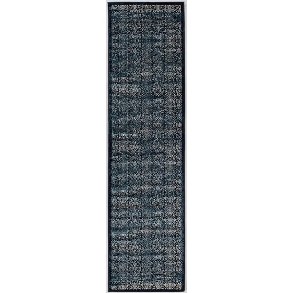 Linon Home Decor Crop Ilussion 2 ft. x 10 ft. Navy and Beige  Rug Runner