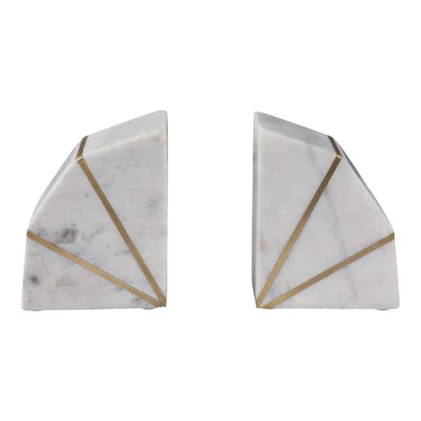 Liv & Skye White Marble with Gold Inlays Bookends (Set of 2)