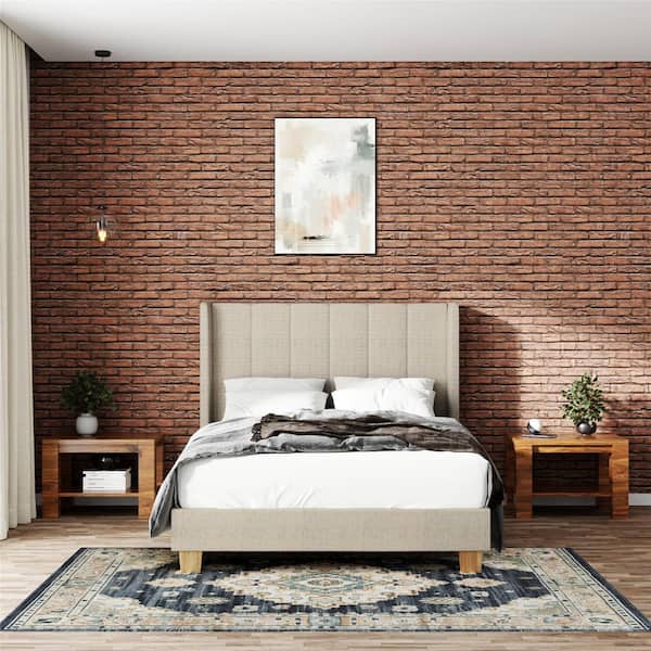 RealRooms RealRooms Nadege Wingback Platform Bed Frame, Queen, Sand Woven