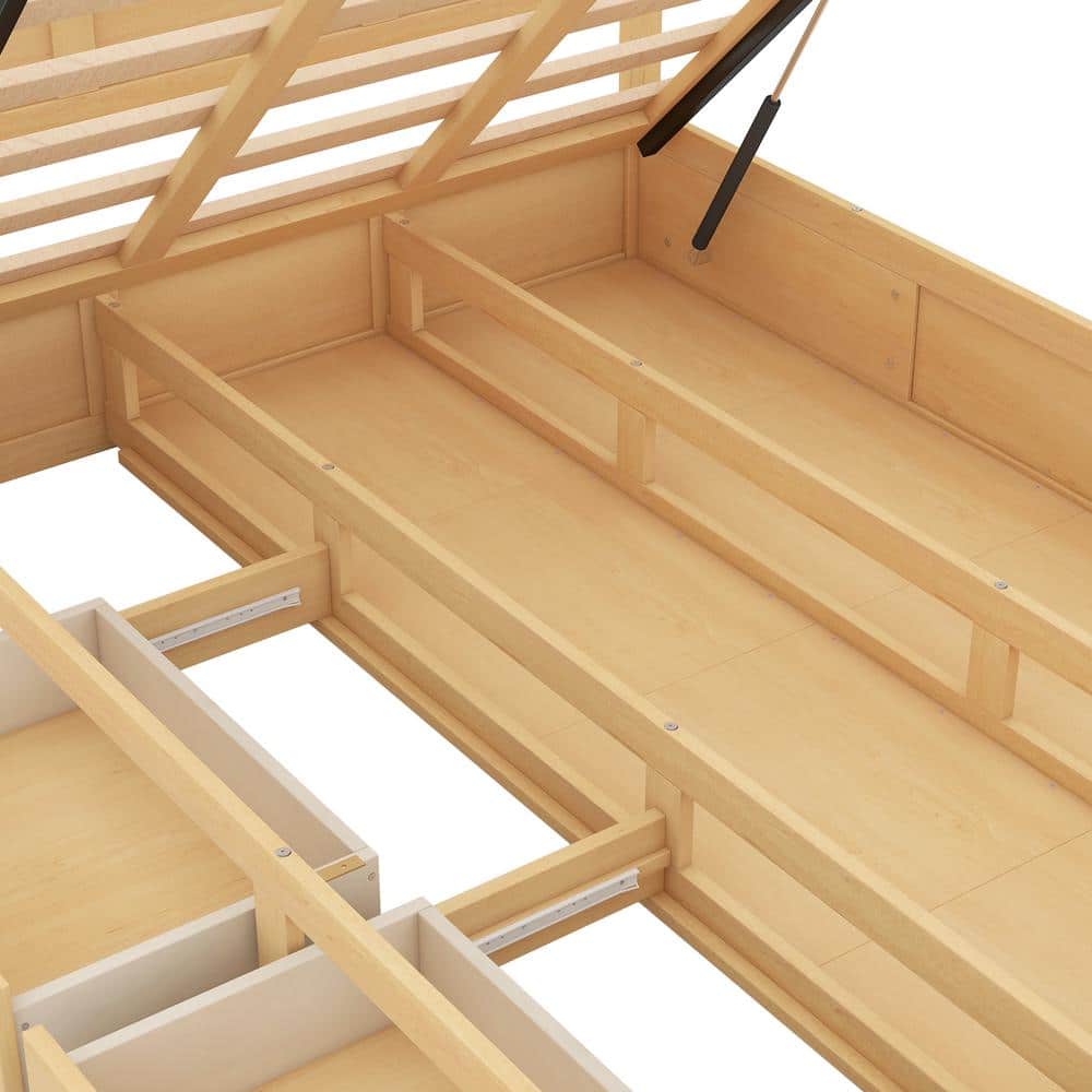 Natural Pine Full Size Platform Bed with Storage and Drawers