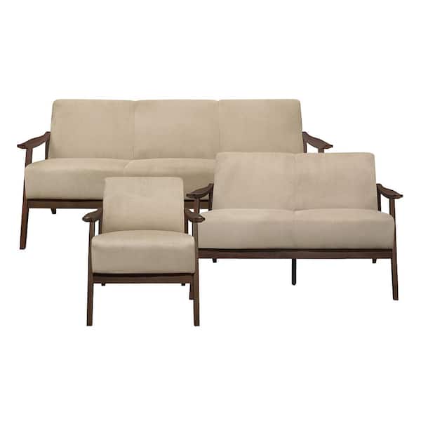 Lazzara Lonita 73 in. W. Straight Arm Velvet Rectangle 3-Piece Living Room Sofa Set in Light Brown