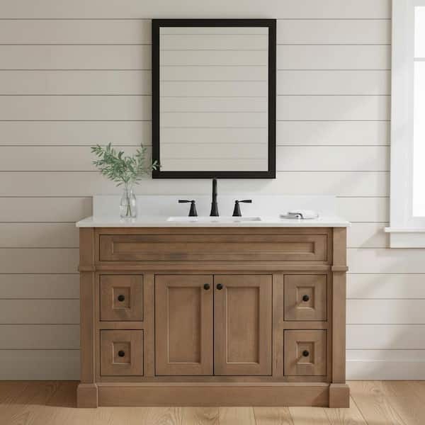 Horsham 49 in. Single Sink Driftwood Brown Freestanding Bath Vanity with Mineral White Quartz Top Assembled