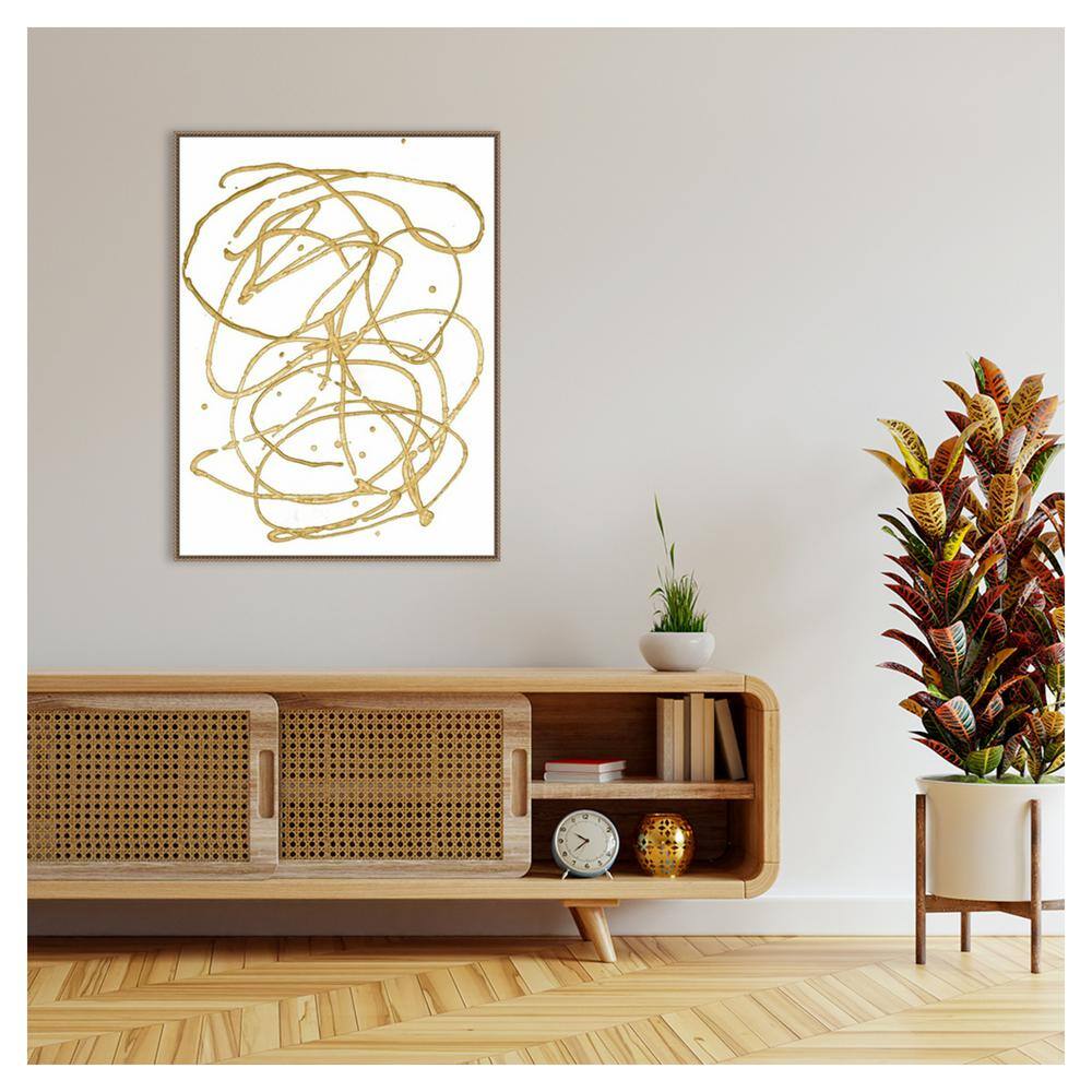 Gold Abstract Beaded Perimeter Framed Canvas Wall Art, 32 x 42