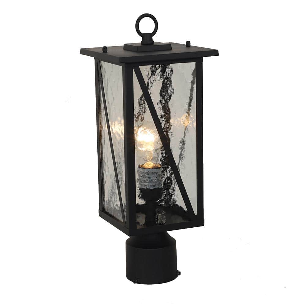 1-Light Black Steel Hardwired Outdoor Weather Resistant Post Light with No 