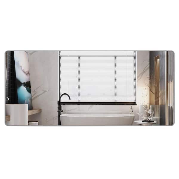 YSQCAR 72 in. W x 36 in. H Square Frame Vertical or Horizontal Hanging Decorative Wall Bathroom Vanity Mirror in Silver