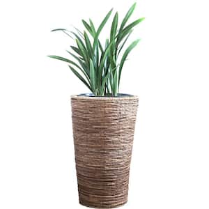 Wicker Banana Rope Tall Floor Planter with Metal Pot, Large