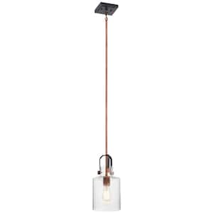 Kitner 1-Light Antique Copper Vintage Industrial Shaded Kitchen Pendant Hanging Light with Clear Seeded Glass