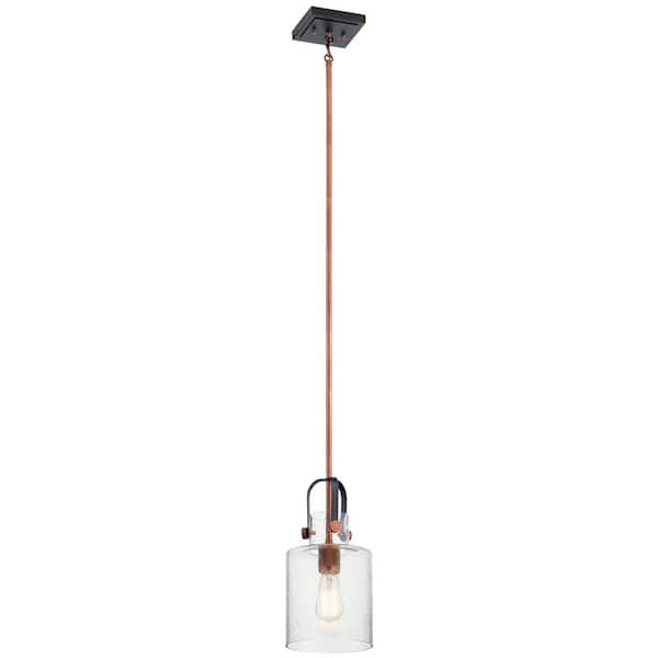 KICHLER Kitner 1-Light Antique Copper Vintage Industrial Shaded Kitchen Pendant Hanging Light with Clear Seeded Glass