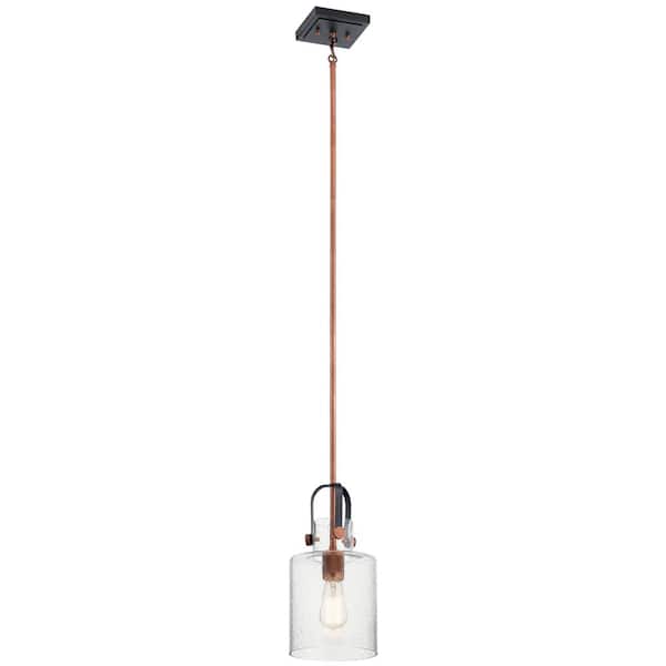 Kitner 1-Light Antique Copper Vintage Industrial Shaded Kitchen Pendant Hanging Light with Clear Seeded Glass