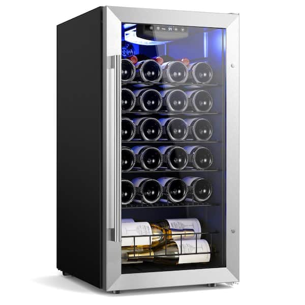 Yeego Single Zone 27-Bottle Freestanding Wine Cooler Fridge Cellar Cooling Unit in Stainless Steel w/Low-Vibration Compressor