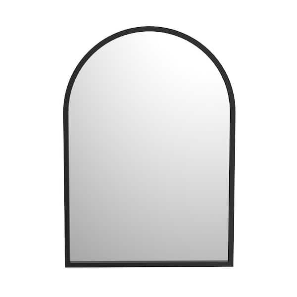 16 in. W x 24 in. H Arched Aluminum Alloy Framed and Tempered Glass Wall Decor Bathroom Vanity Mirror in Matte Black