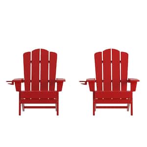 Red Faux Wood Resin Adirondack Chair (Set of 2)